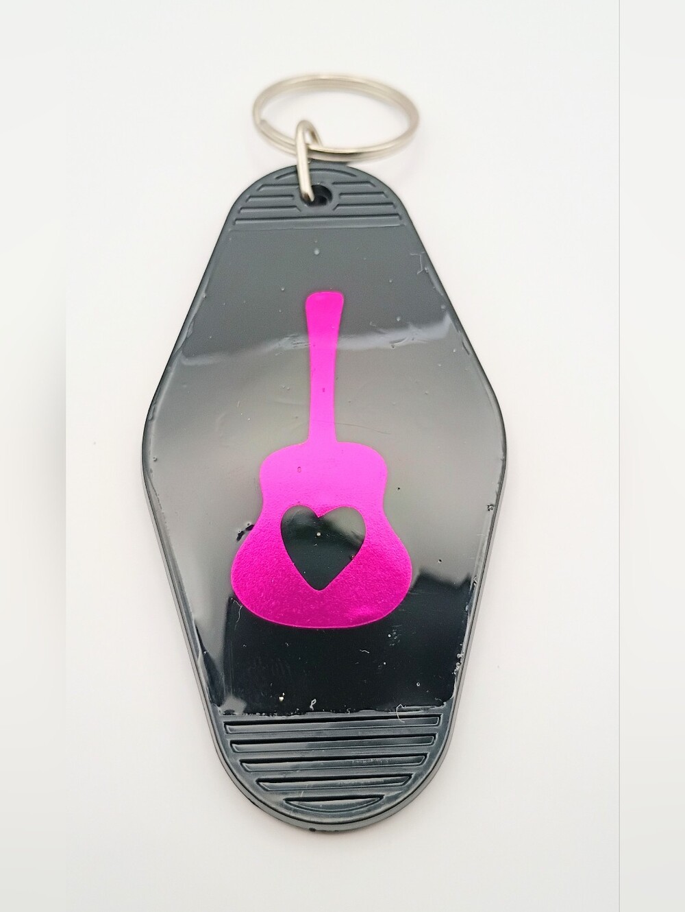 Motel Keychain Custom Retro Styled Pink And Black Guitar Keychain